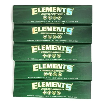 Image of Elements Green King Size Slim Unrefined plant rolling paper 5 booklets