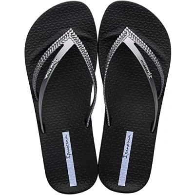 Image of lpanema Women&#039;s Ipanema Bossa Soft V Fem Flip Flop, Black/White, 8/9.5 UK