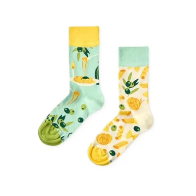 Image of Dedoles Unisex Socks for Women, Men &amp; Kids Cotton Funny Designs Football Bicycle Horses Plants Firefighter Gift Mismatched, Design: Italian Dinner, Colour: Yellow, Size: 3 5 M / 2 4,5 W UK