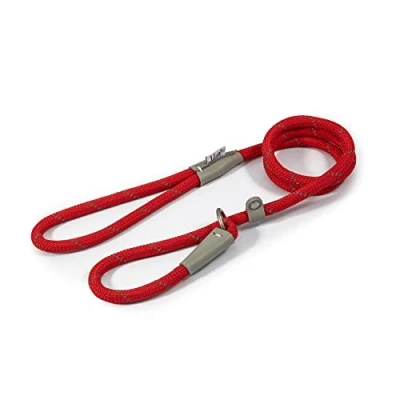 Image of Ancol Viva Reflective Rope And Real Leather Slip Lead. 120X 1Cm. Red