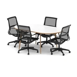 Image of Oslo 1800mm Oval Boardroom Table Wood Edge White/White + 4 Mesh Chairs