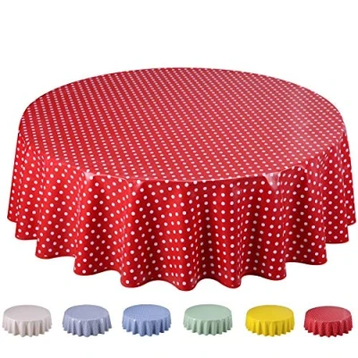 Image of Home Direct Round Oilcloth PVC Wipe Clean Tablecloth 160cm 62&quot; Small Polka Dot Red
