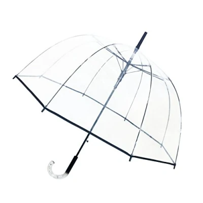 Image of SMATI Paris Lady’s Clear Big Birdcage umbrella in black border Transparent; Windproof; Auto open; Crystal style handle; French design; Dome shape