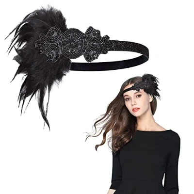 Image of MIVAIUN 1920s Headband Flapper Feather Women&#039;s Headpiece Vintage Great Gatsby Costume Accessories, Headpiece, 20&#039;s Accessories (1 Pcs)