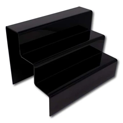 Image of EPOSGEAR Three (3) Step Tier Clear or Coloured Acrylic Plastic Retail Riser Counter Display Plinth Stands Perfect for Shops, Stalls, Ornaments, Models etc (Black, Large Wide)