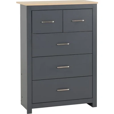 Image of Seconique 3+2 Drawer Chest, Engineered Wood, Grey/Oak Effect, W 800mm x D 400mm H 1140mm