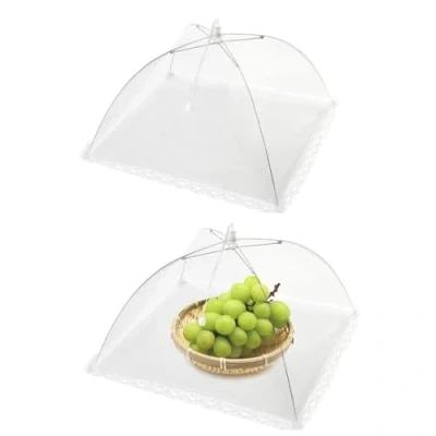 Image of Mesh Food Cover, 2 Pack Pop Up Cover Collapsible Dome Plate Umbrella Fly Net for Outdoors, Screen Tents, Parties Picnics, BBQs, Reusable and Tents