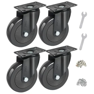 Image of .PRO Heavy Duty 600kg 100mm Swivel Trolley Caster wheels (Black) Industrial Strength Furniture Moving Casters with Screws, Bolts, Locking, Non Marking (All 4 without brakes)