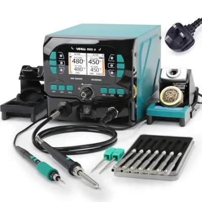 Image of YIHUA 992D II 2 IN 1 Precision Soldering Kit with Hot Air Pencil &amp; C210 Iron Station Dynamic LCD Display Low Wear Mode 3 Preset Channels 8 Nozzles(UK Plug)