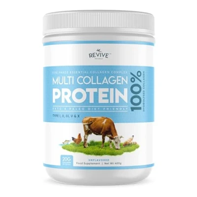 Image of Multi Collagen Protein Powder 400g Types I, II, III, V &amp; X Hydrolyzed Grass Fed Bovine, Wild Caught Fish, Free Range Chicken Eggshell (1 Month Supply)