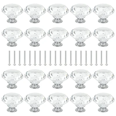 Image of ZEONHAK 20 PCS 40mm Diamond Door Handles, Crystal Drawer Pulls with Screws, Cabinet Knobs for Home, Office