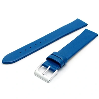 Image of Fine Calf Leather Watch Strap Band 20mm Extra Long XL Mid Blue with Chrome (Silver Colour) Buckle. Free Spring Bars (Watch Pins)