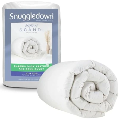 Image of Snuggledown Duck Feather &amp; Down King Size Duvet 10.5 Tog All Year Round Premium Quilt Ideal for Summer Winter Soft Cotton Cover, Hypoallergenic, Machine Washable, (225cm x 220cm)