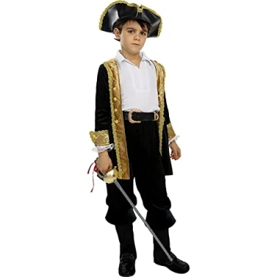Image of Funidelia Deluxe Pirate Costumes Colonial Collection for girl Corsair, Buccaneer kids, accessory fancy dress &amp; props Halloween, carnival parties Size 3 4 years Black