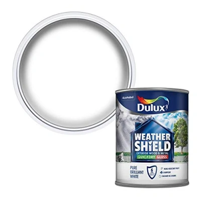 Image of Dulux Weather Shield Quick Dry Gloss Paint, 750 Ml Pure Brilliant White