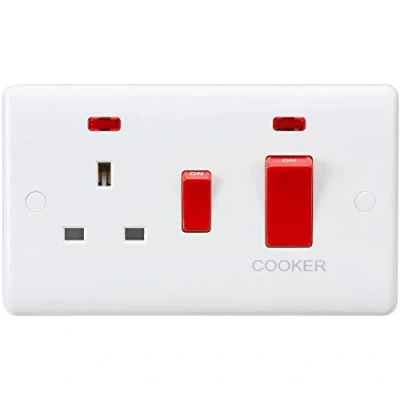 Image of KnightsBridge Curved Edge 45A DP Switch and 13A Switched Socket with neons