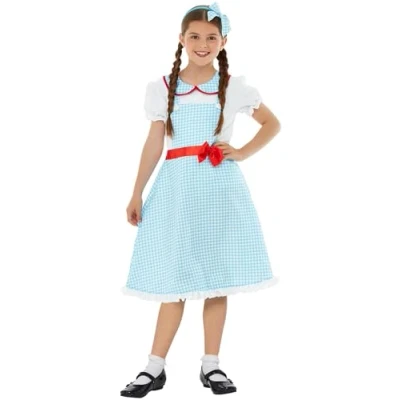 Image of Smiffys Country Girl Costume, Blue &amp; White with Dress Headband, Girls Fancy Dress, Child Up Costumes