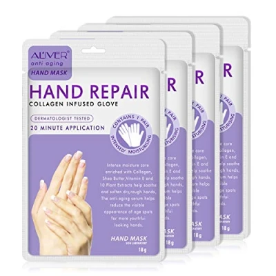 Image of CCKULOOB Hand Mask Moisturizing Gloves for Dry,Cracked Hands and Anti aging,Repair Rough Skin (4 Packs, Lavender)