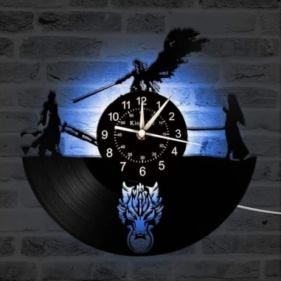 Image of Smotly Vinyl wall clock, Final Fantasy theme record handmade art creative color night light 7 decoration home clock gift. (Gift hook),B4