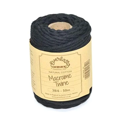 Image of 50M Spools Everlasto Single Twist Soft Cotton Coloured Macrame Craft Twine 38/6 (4mm approx) (Black)