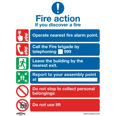 Image of Worksafe Safe Conditions Safety Sign Fire Action With Lift Rigid Plastic