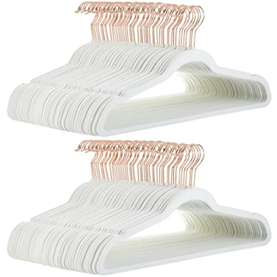 Image of Amazon Basics 100 Pack Matching Hangers to Carry and Organise Suits, Trousers, Blazers Folded Trouser, Ivory/Rose Gold