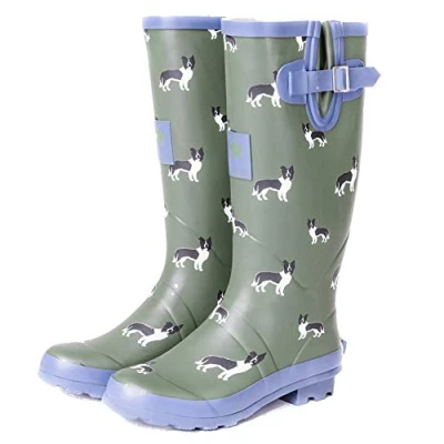 Image of Onlineshoe Women’s Funky Flat Wellie Wellington Festival Rain Boots Assorted Colours 7 Sheepdog