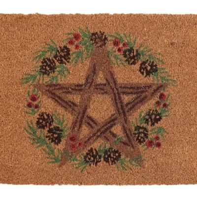 Image of Something Different Wholesale Yuletide Home Decor: Winter Solstice Doormat with Pentagram Design Pagan Holiday Mat