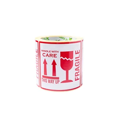 Image of OliveBird 100 Fragile Stickers This Way Up Handle with Care Large 10x10CM Strong Adhesive