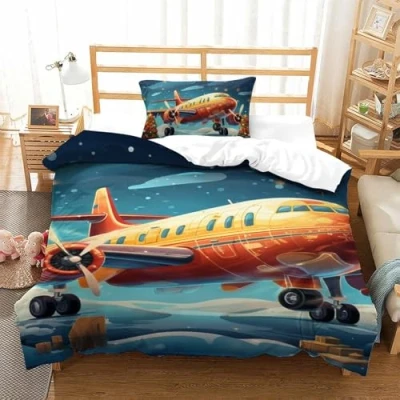 Image of Zhangmyxsh Bedding Passenger Aircraft Set Duvet Cover for Kids Boys Girls 3D Printed Comforter Quilt Microfiber Bedroom Collection 2Pcs Single（135x200cm）