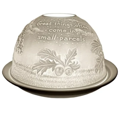 Image of Cello Porcelain Tealight Holder Dome, Acorn &#039;Great Things&#039; Design, a Projecting 3D Loving Message. Use With Scented Tealights, Sentimental Gifts Decor, Autumn Candle.