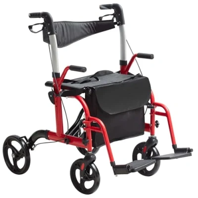 Image of VEVOR 2 in 1 Rollator Walker &amp; Transport Chair for Seniors, Folding Rolling Wheelchair Combo Footrests, Lightweight Aluminum Mobility with Adjustable Handle, All Terrain Wheels, 300LBS