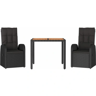 Image of vidaXL 3 Piece Garden Dining Set Black Poly Rattan&amp;Solid Wood Acacia