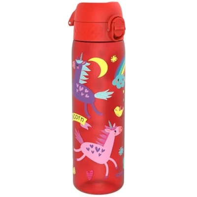 Image of Ion8 500ml Water Bottle, BPA Free, Leakproof, Dishwasher Safe, Easy Open, Secure Lock, Clear Drinks Bottle for Boys &amp; Girls, Small Gym Sports Drinking 500ml, Red, Unicorns Design