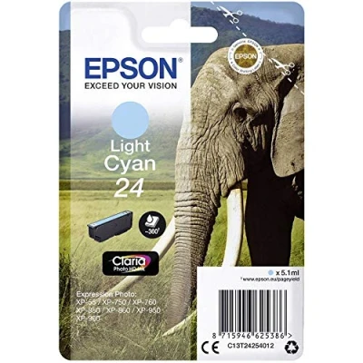 Image of Epson 24 Light Cyan Elephant Genuine, Claria Photo HD Ink Cartridge, Standard Capacity