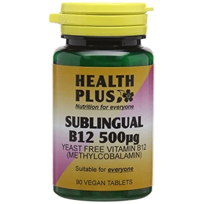 Image of Health Plus Sublingual Vitamin B12 500µg (Methylcobalamin) : Supplement 90 Tablets
