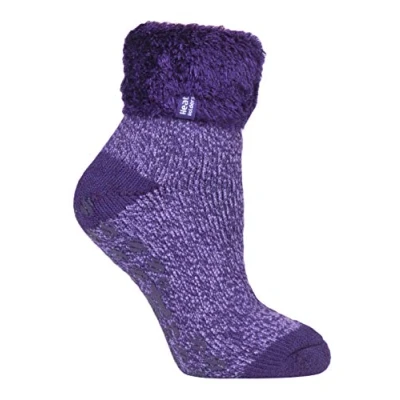 Image of HEAT HOLDERS Womens Fluffy Turnover Cuff Thermal Ankle Slipper Lounge Bed Socks with Non Slip Grips (4 8 uk, 37 42 eur, HHL17)
