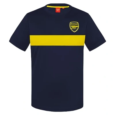 Image of Arsenal FC Official Gift Mens Poly T Shirt Navy Yellow Stripe Large