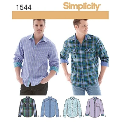 Image of Simplicity Sewing Pattern 1544: Men&#039;s Shirt with Fabric Variations, Size, Paper, White, AA (34 36 38 40 42)