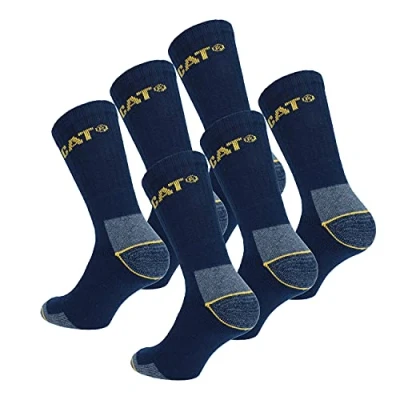 Image of Caterpillar 6 pairs Men&#039;s Work Socks Accident Prevention Reinforced on Heel and Toe with Weft Cotton Terry (Blue, 9)