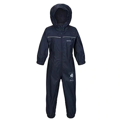 Image of Regatta Unisex Kids All in One Waterproof Puddle Suit Hooded, Durable, Water Repellent, Breathable &amp; Lightweight Rain with Reflective Trims for Boys and Girls