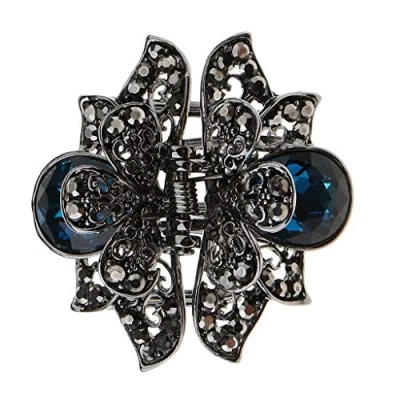 Image of Vintage Crystal Metal Jaw Hair Clips, Butterfly Claw Clip, Pins Clamps for Girls Ladies (Blue)