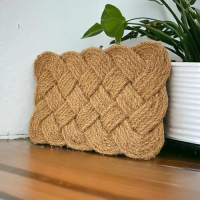 Image of 4All Rope Coir Doormat for Outdoor Indoor Entrance Backdoor Garage or Garden Handwoven Coconut Knotted Non Slip Floor Mat Dirt Scraper (45x75cm)