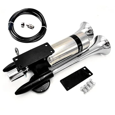 Image of YIYIDA Car Horn, Super Loud 180DB Air Horn with Stainless Steel Tank, Zinc Double Tube Truck Suitable for 12v 24v Vehicles, Including Installation Hardware