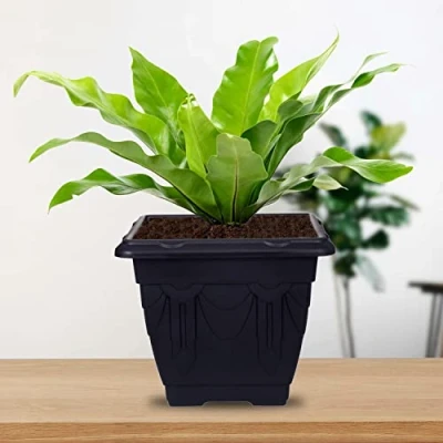 Image of HOMION 30cm Square Flower Pots Venetian Plastic Garden planter pot container (Black) (1x)