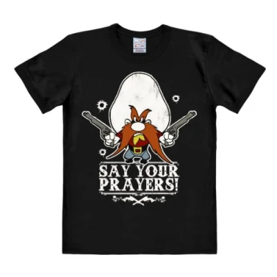 Image of Logoshirt® Looney Tunes I Yosemite Sam Say Your Prayers Print T Shirt Men &amp; Women Short Sleeve Black Licensed Original Design Size XXL