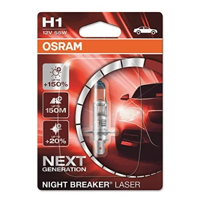 Image of OSRAM NIGHT BREAKER LASER H1, +150% more brightness, halogen headlight lamp, 64150NL 01B, 12V, blister (1 lamp)