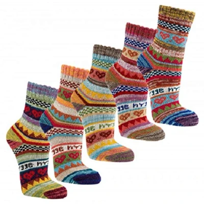 Image of 3 Pairs Colourful Norwegian Hygge Socks 90% Cotton, Colourful, 35 38