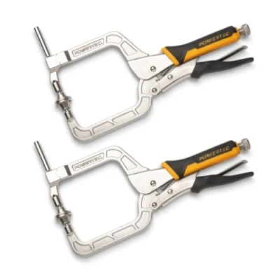 Image of POWERTEC 71745 Two Way Pocket Hole Right Angle Clamp Plier Tools, 12 Inch C Clamps for Woodworking 2PK