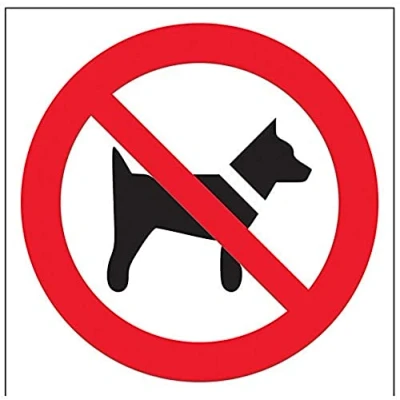 Image of V Safety No Dogs Logo Prohibition Sign 200mm x Self Adhesive Vinyl